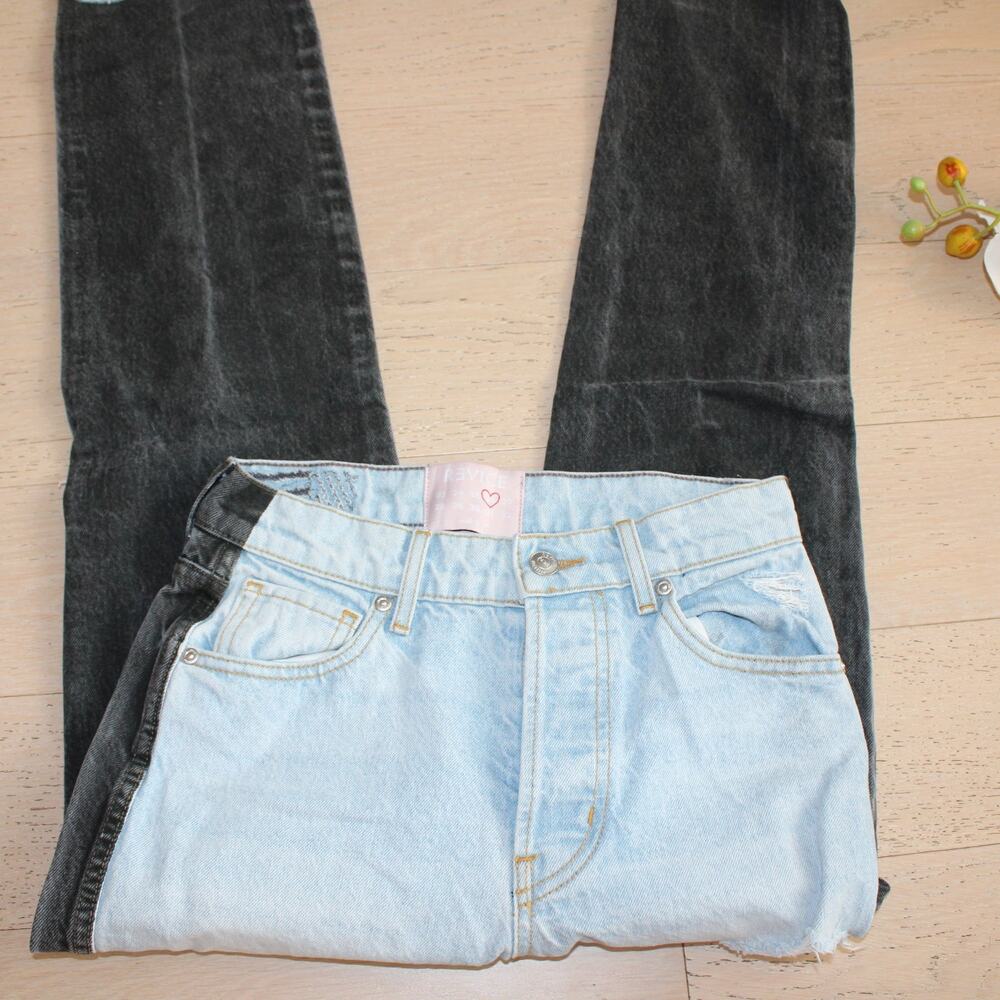 REVICE DENIM Stretch Two Tone Ex-Boyfriend Harlow Wash Celebrity High Rise | 26 - Picture 4 of 12